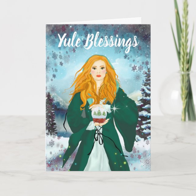 Yule Blessings Winter Solstice Snow Magick Witch Card (Front)