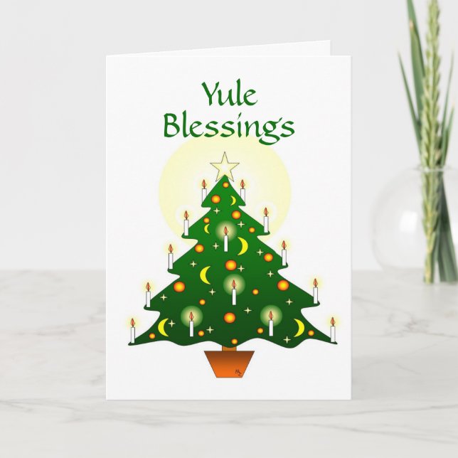 Yule Blessings with Yule Tree Pagan Wiccan Card (Front)