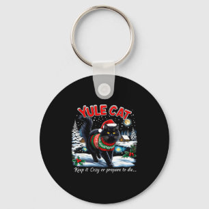 Yule Cat Keep It Cozy Funny Christmas Quote Key Ring