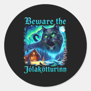 Yule Cat Vintage Beware Jolakotturinn Icelandic Ch Classic Round Sticker