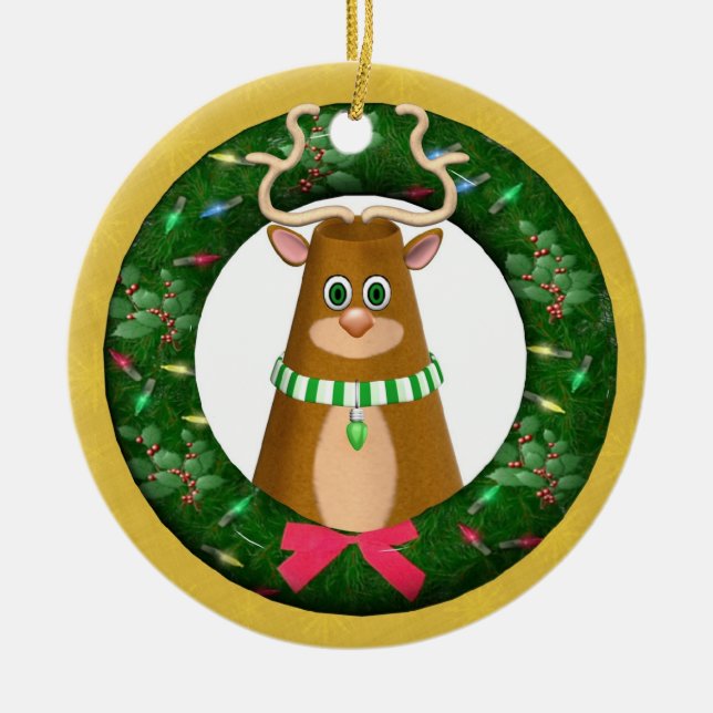 Yule Deer Round Personalised Ornament (Front)