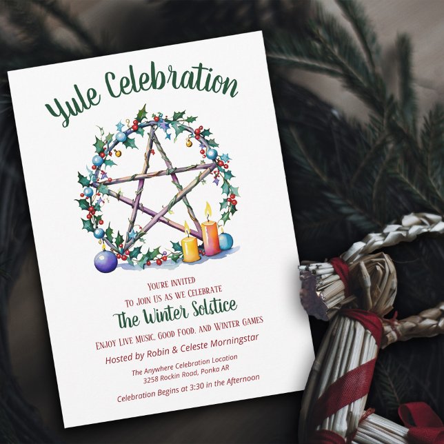 Yule Festive Pentacle Star Winter Solstice Wicca Invitation (Creator Uploaded)