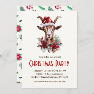 Yule Goat in Santa Hat Farm Animal Christmas Party Invitation