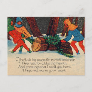 Yule Log Holiday Postcard