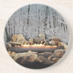 Yule Log in a Snowy Forest Coaster