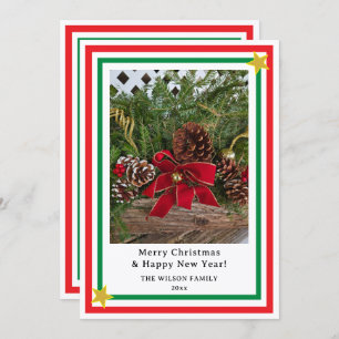 Yule Log Red Bow Candy Canes INSERT PHOTO Holiday Card