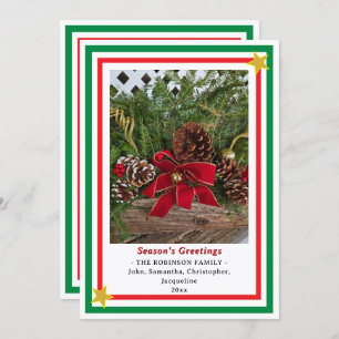 Yule Log Red Bow Green Red INSERT PHOTO Holiday Card