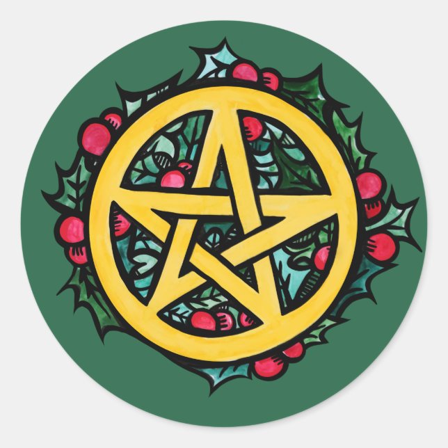 Yule Pentacle Merry Yule Blessings Classic Round Sticker (Front)
