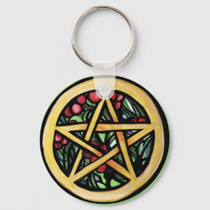 Yule Pentacle  Pagan Winter Solstice Symbol        Key Ring