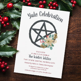 Yule Poinsettia Winter Solstice Pentacle Star Invitation