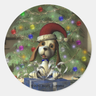 Yule Puppy Round Sticker