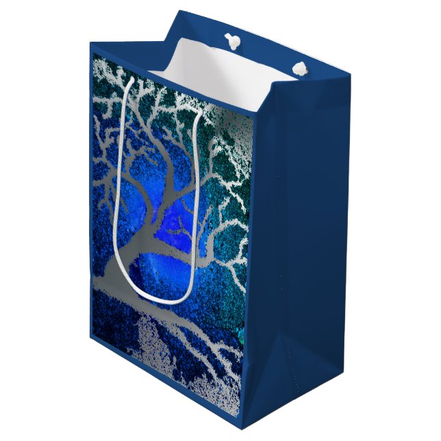 Yule silver tree gift bags (Front Angled)