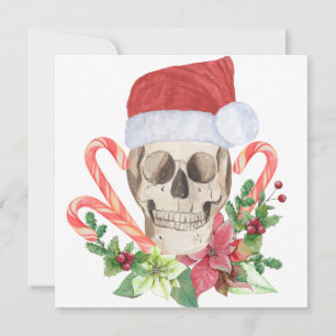 Yule Skull Gothic Christmas Poinsettia Candy Cane Holiday Card