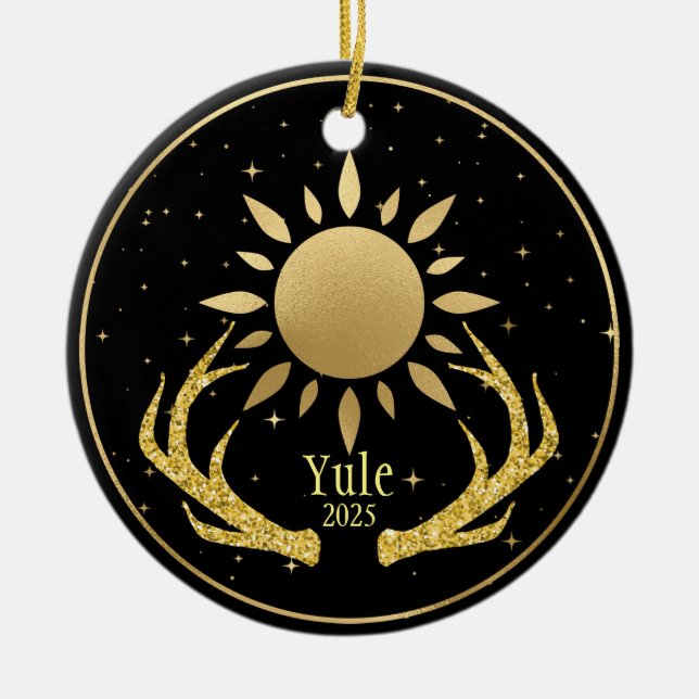 Yule Sun with Antlers Ceramic Tree Decoration (Front)