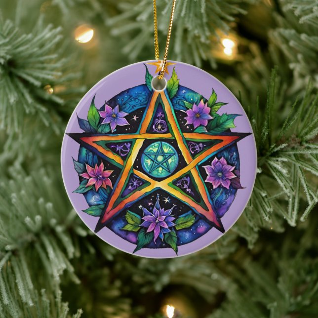 Yule Tree Winter Solstice Floral Wicca Pentacle Ceramic Tree Decoration (Tree)