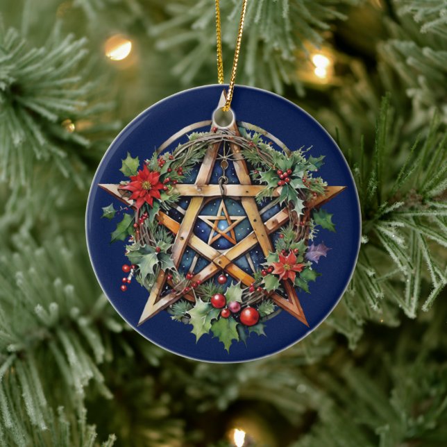 Yule Tree Winter Solstice Holly Wicca Pentacle Ceramic Tree Decoration (Tree)