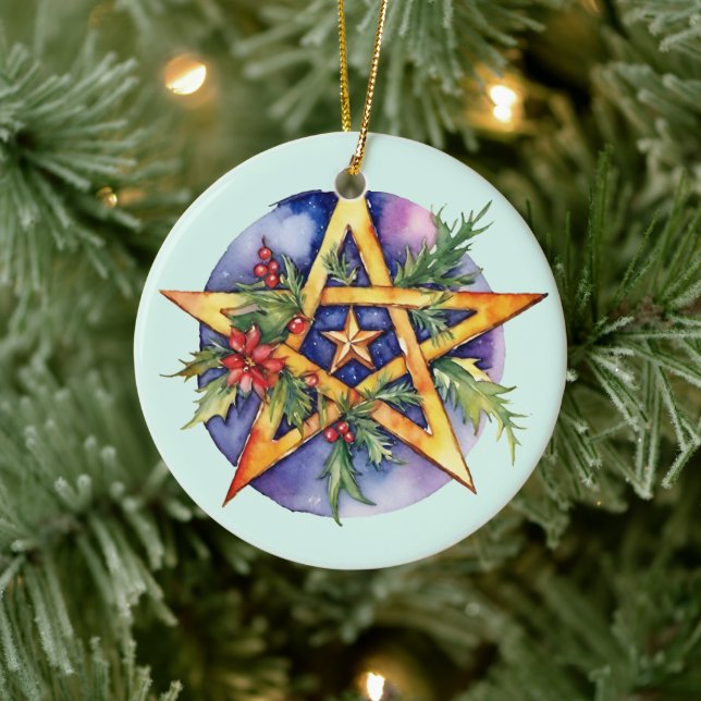 Yule Tree Winter Solstice Holly Wicca Pentacle Ceramic Tree Decoration (Tree)