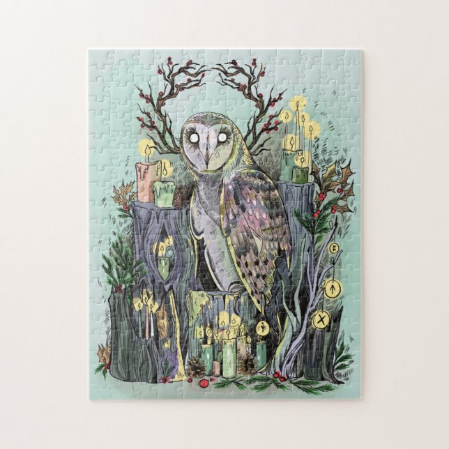 Yule Winter Solstice Barn Owl With Runes Jigsaw Puzzle (Vertical)