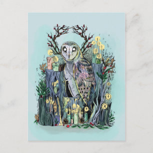 Yule Winter Solstice Barn Owl With Runes Postcard