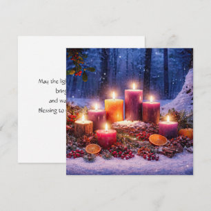 Yule Winter Solstice Candles and Lantern Snow Card