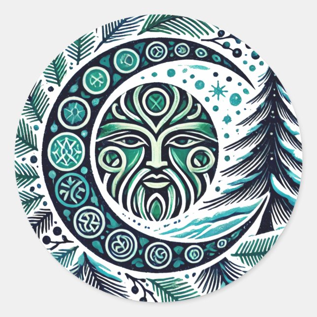 Yule Winter Solstice Greenman                      Classic Round Sticker (Front)