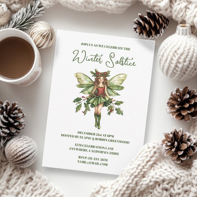 Yule Winter Solstice Holly Fairy Pagan Wicca Invitation (Yule Winter Solstice Holly Fairy Pagan Wicca Party Invitation)