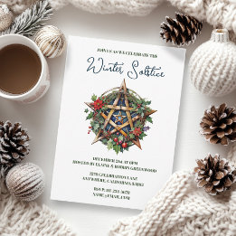 Yule Winter Solstice Holly Pentacle Pagan Wicca Invitation