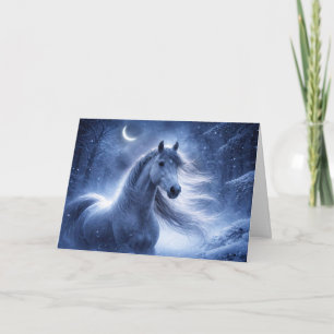 Yule Winter Solstice Horse with Crescent Moon Holiday Card
