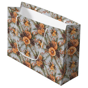 Yule Winter Solstice Natural Pine & Orange Large Gift Bag