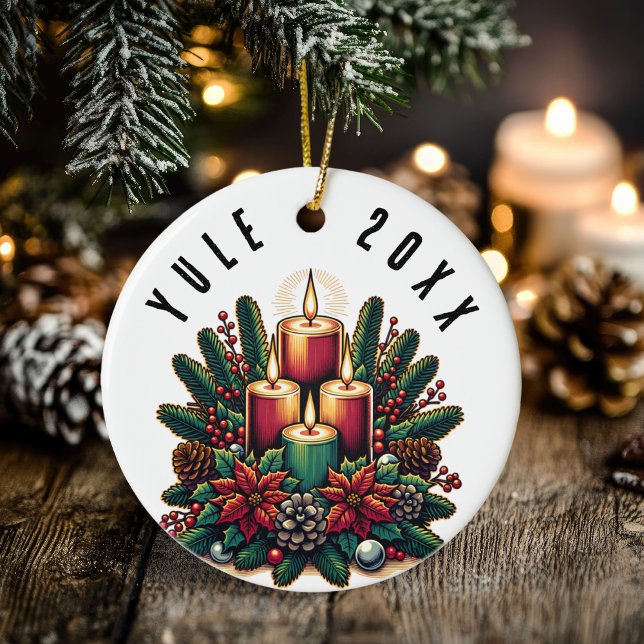 Yule Winter Solstice Poinsettia & Greenery Wicca Ceramic Tree Decoration (Yule Winter Solstice Poinsettia & Greenery Wicca Ceramic Ornament)