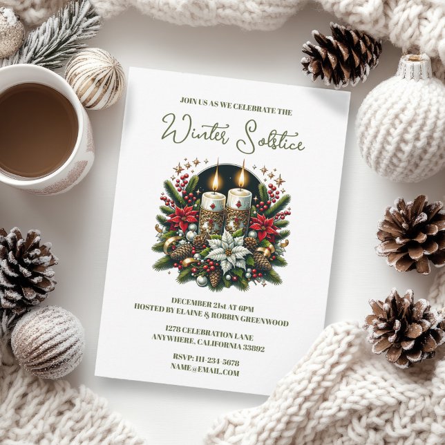 Yule Winter Solstice Poinsettia & Greenery Wicca Invitation (Yule Winter Solstice Poinsettia & Greenery Wicca Invitation)