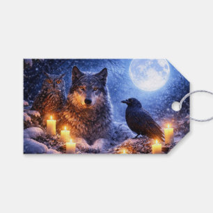 Yule Winter Solstice Wolf Owl and Raven Gift Tags