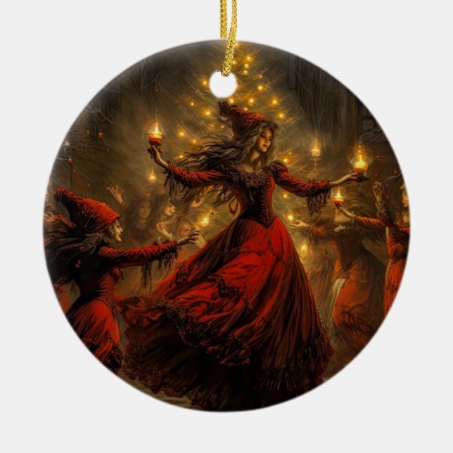 Yule Witch Christmas  Ceramic Tree Decoration (Front)