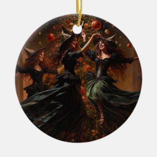 Yule Witch Christmas  Ceramic Tree Decoration (Front)