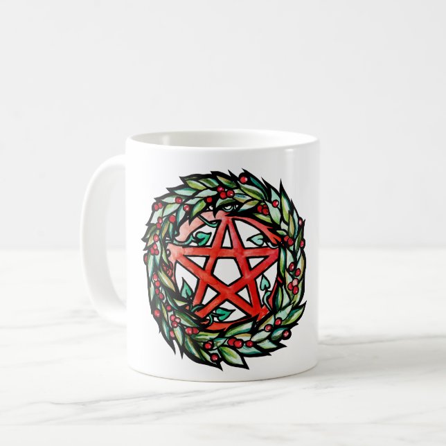 Yule Wreath Pentacle Pagan Pentagram Holiday       Coffee Mug (Front Left)