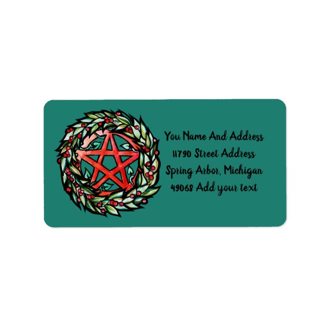 Yule Wreath Pentacle Pagan Pentagram Holiday       Label (Front)