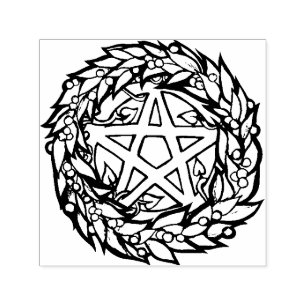 Yule Wreath Pentacle Pagan Pentagram Holiday       Self-inking Stamp