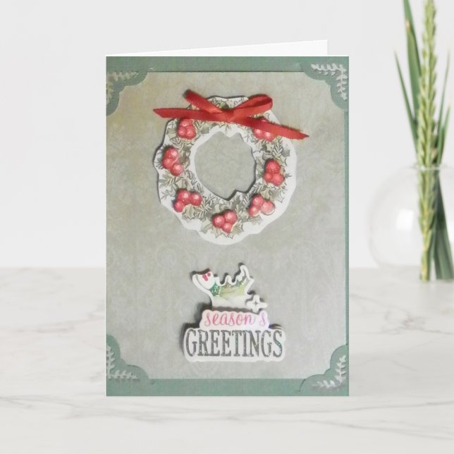 YULE Wreath SEASONS GREETING Holiday CARD Handmade (Front)