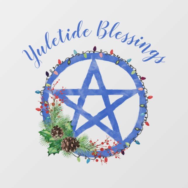 Yuletide Blessings Wiccan Holiday Lights Pentacle Window Cling (Sheet)