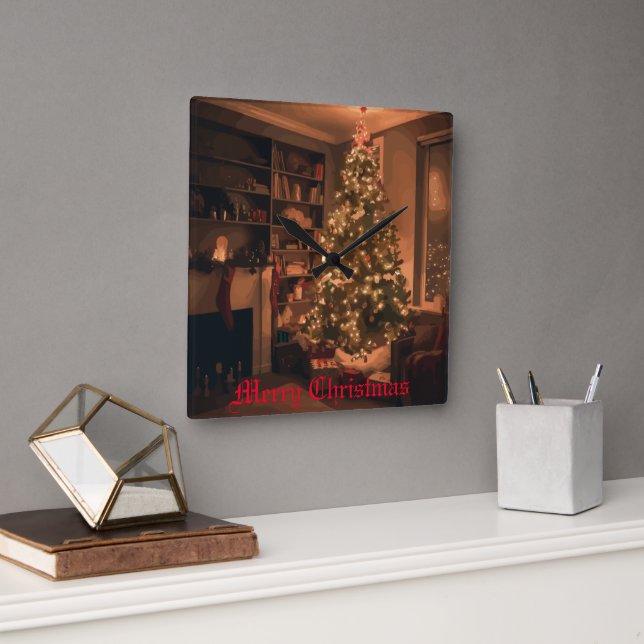 Yuletide Charm Square Wall Clock (Office)