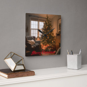 Yuletide Charm Square Wall Clock