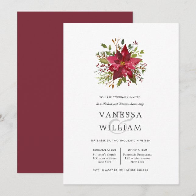 Yuletide | Christmas Wedding  Rehearsal Dinner Invitation (Front/Back)