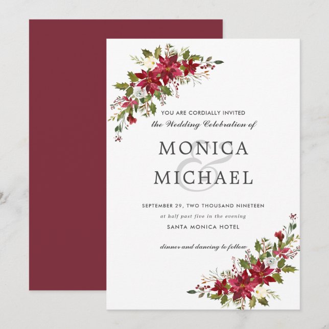 Yuletide | Christmas Winter Floral Corner Wedding Invitation (Front/Back)