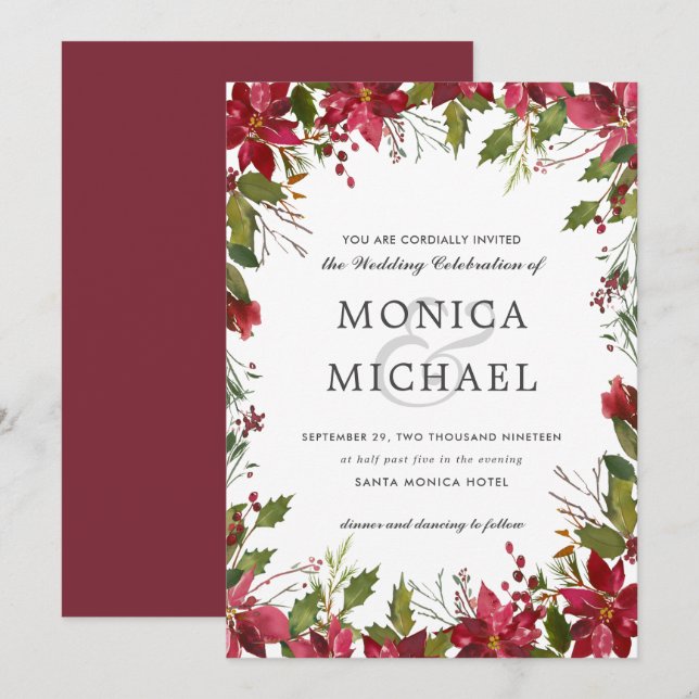 Yuletide | Christmas Winter Floral Frame Wedding Invitation (Front/Back)