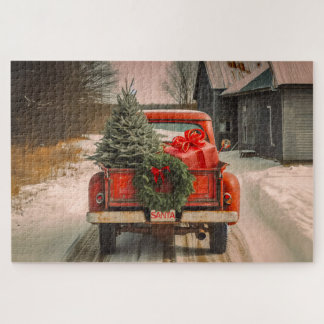 Yuletide Delivery: Santa's Red Truck Brings Christ Jigsaw Puzzle