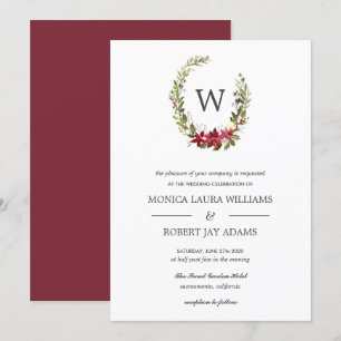 Yuletide   Floral Christmas Monogram Wedding Invitation