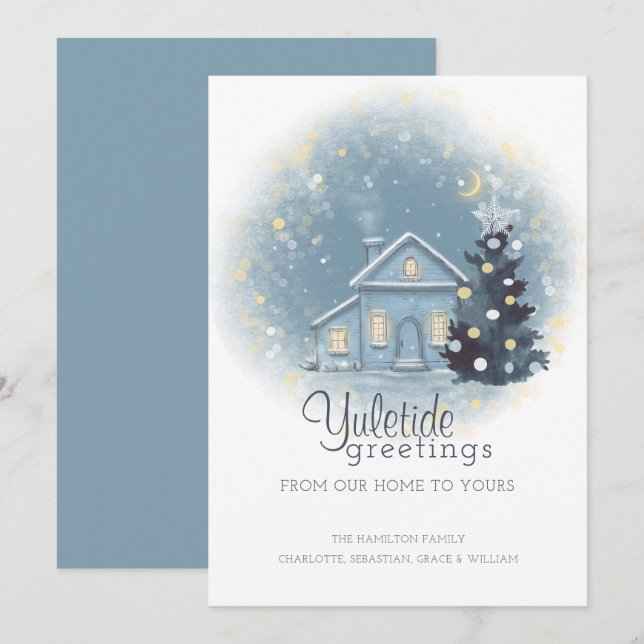 Yuletide Greetings Christmas Cottage and Tree Invitation (Front/Back)