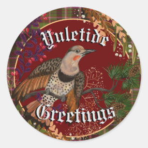 Yuletide Greetings Northern Flicker  Classic Round Sticker