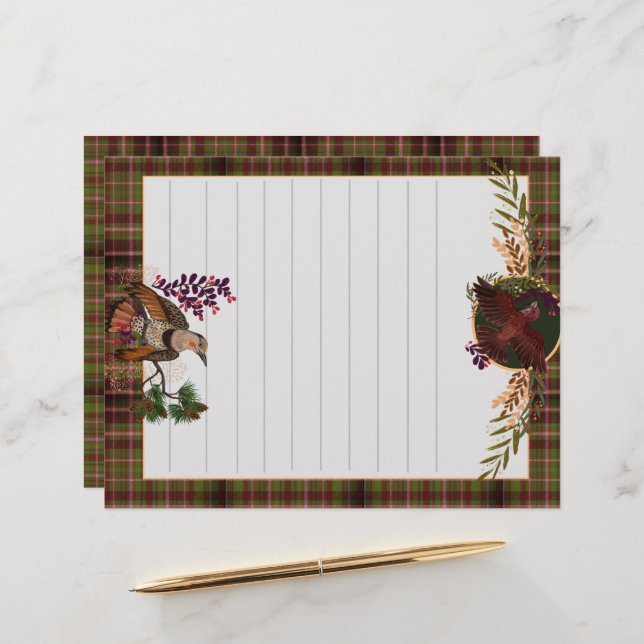 Yuletide Greetings Northern Flicker Custom Letterhead (Front/Back In Situ)