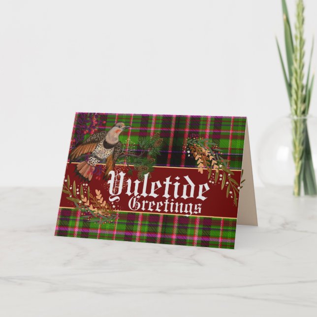 Yuletide Greetings Northern Flicker Holiday Card (Front)